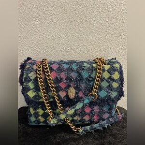 Kurt Geiger Multicolor Tweed Shoulder Bag with Gold Chain - NEW